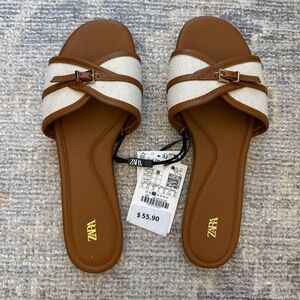 Zara Women's Tan and Cream Sandals